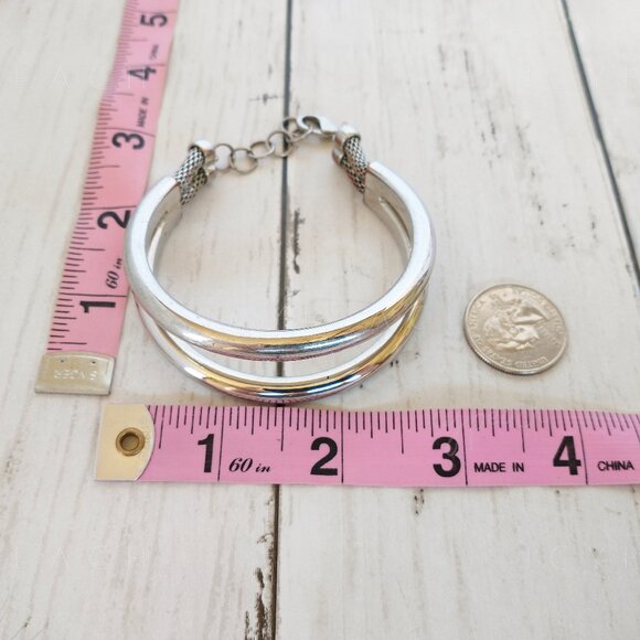 Bangle Bracelet Silvertone Fashion Jewelry Double Bangle Coastal Grandma Classic - Picture 4 of 11